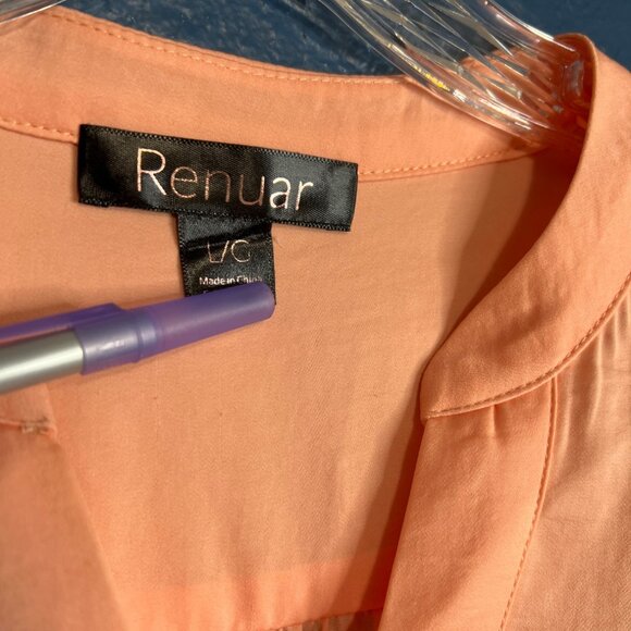 Renuar Peach Long Sleeve Blouse With Roll Tab Sleeves L - Picture 3 of 7